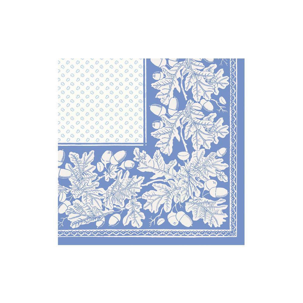 French Blue Oak Leaves & Acorns Linen Cocktail Napkins